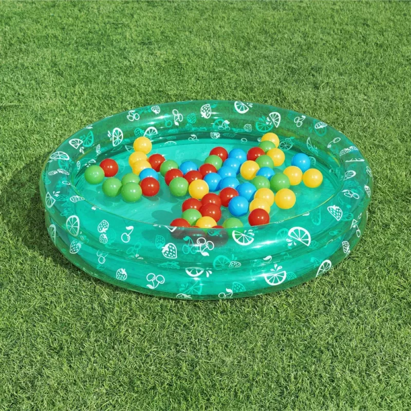 Bestway 51141 Aufblasbarer Gartenpool mit 50 Bällen, transparent mit Punkten, 91 cm