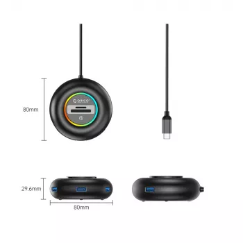 ORICO YXR5-C3 4-Port USB 3.0 Hub mit SD- und MicroSD-Kartenleser