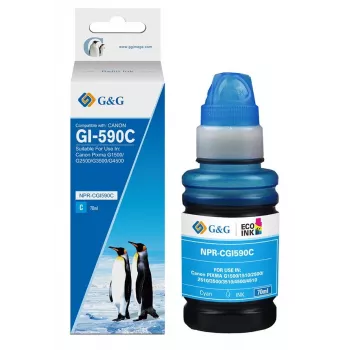 G&G Nachfülltintenflasche für Canon GI-590C Cyan 70 ml, Farbstoffbasis