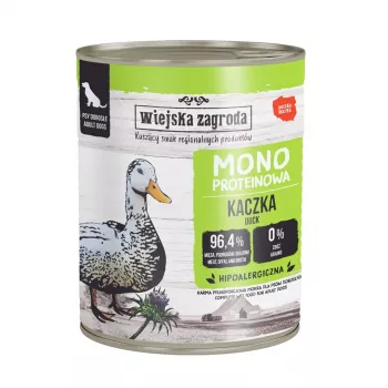 WIEJSKA ZAGRODA Mono Duck Nassfutter für Hunde – 800g Dose, getreidefrei, mit einer einzigen Proteinquelle