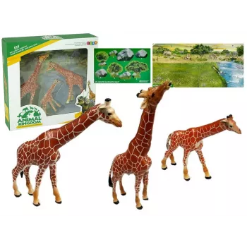 LEAN TOYS Giraffenfiguren Lernspielzeug Familie 3 Teile + Afrika-Hintergrund
