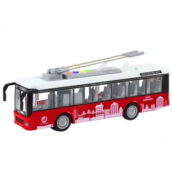 LEAN TOYS Oberleitungsbus Bus 1:16 Lichter Geräusche Antrieb Weiß und Rot