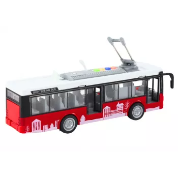 LEAN TOYS Oberleitungsbus Bus 1:16 Lichter Geräusche Antrieb Weiß und Rot