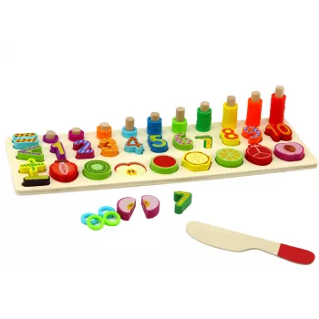 LEAN TOYS Holz-Lernbrett zum Sortieren – Mathe lernen mit Früchten und Zahlen, 85 Teile, Montessori-Spielzeug für Kleinkinder ab 3 Jahren