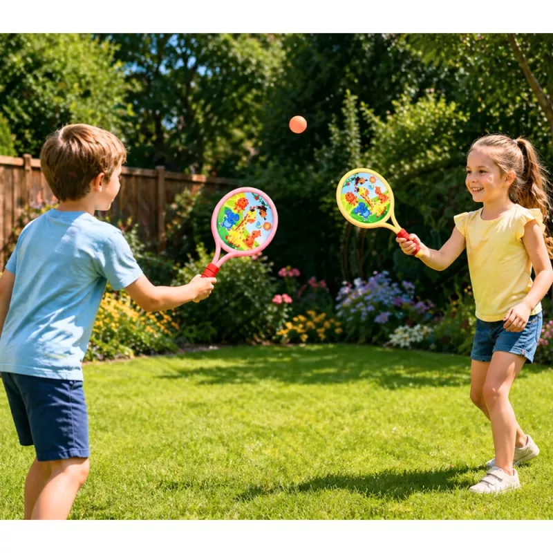 LEAN TOYS Kinder-Badmintonschläger Tiere Gelb Pink