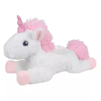 LEAN TOYS Plüsch-Einhorn Schlaf-Kuscheltier mit Projektor und Sound