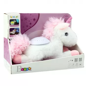 LEAN TOYS Plüsch-Einhorn Schlaf-Kuscheltier mit Projektor und Sound