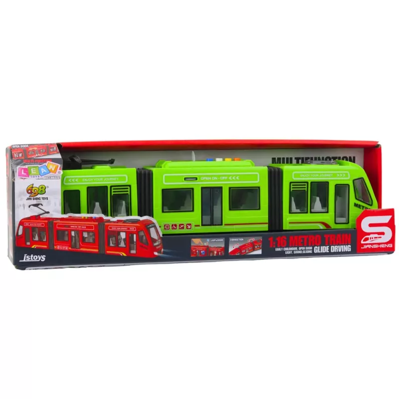 LEAN TOYS City Metro Straßenbahn mit Türen, Licht und Sound, Grün 1:16