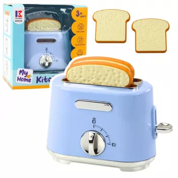 LEAN TOYS Kinder Küchen-Toaster mit Pop-Up-Toast, blaues Holzspielzeug