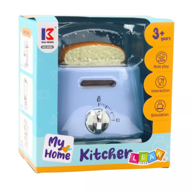 LEAN TOYS Kinder Küchen-Toaster mit Pop-Up-Toast, blaues Holzspielzeug