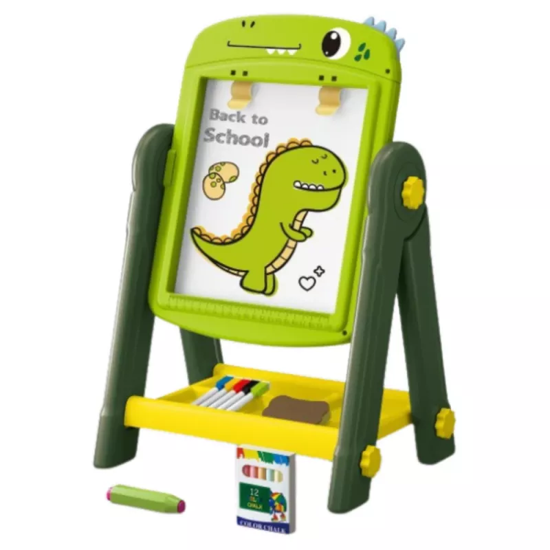 LEAN TOYS Doppelseitige magnetische Whiteboard-Tafel Dinosaurier Grün mit Zubehör