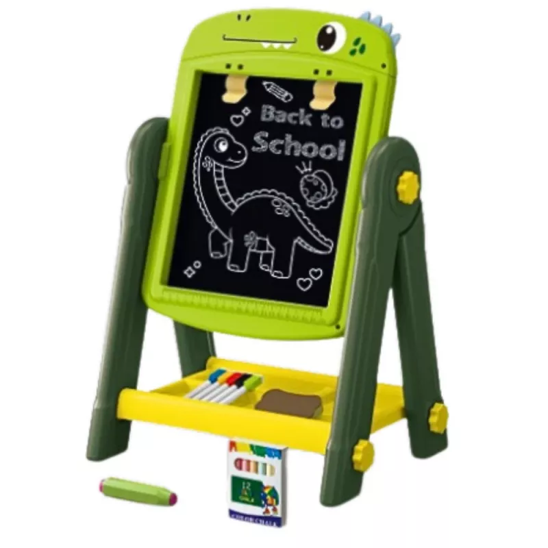 LEAN TOYS Doppelseitige magnetische Whiteboard-Tafel Dinosaurier Grün mit Zubehör
