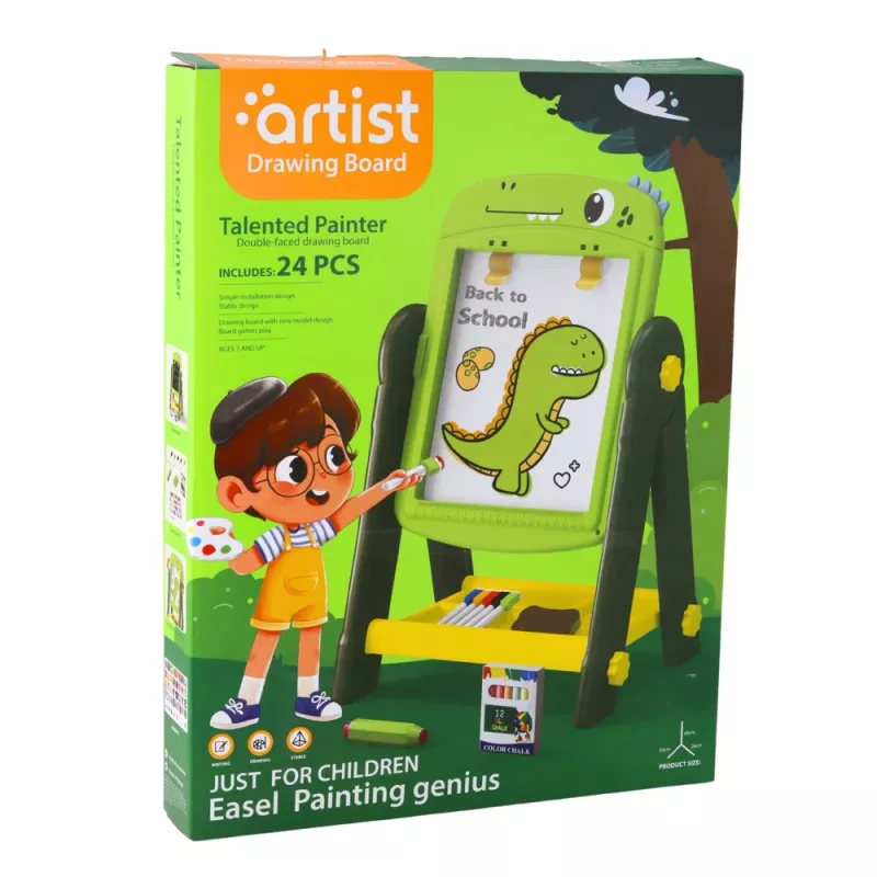 LEAN TOYS Doppelseitige magnetische Whiteboard-Tafel Dinosaurier Grün mit Zubehör