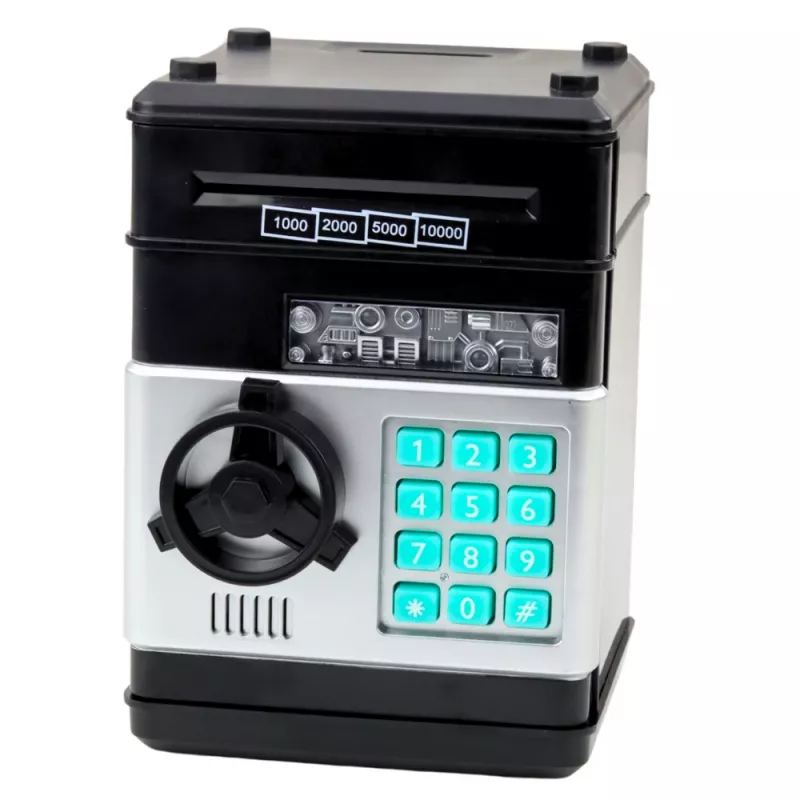 LEAN TOYS ATM-Safe-Sparschwein mit Licht, Sound und PIN-Code – Schwarz