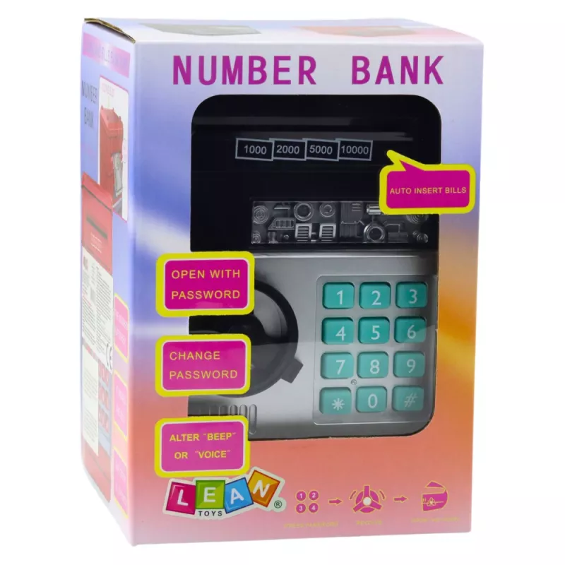 LEAN TOYS ATM-Safe-Sparschwein mit Licht, Sound und PIN-Code – Schwarz