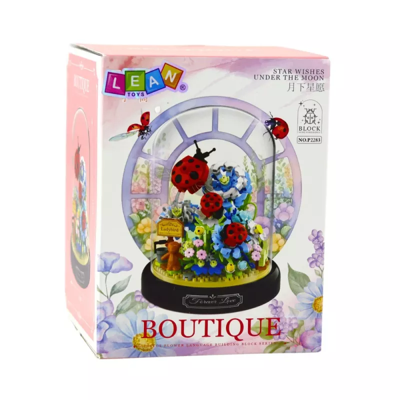 LEAN TOYS Bausteine Blumenzusammenstellung mit Marienkäfern in einer Kuppel 596 Teile