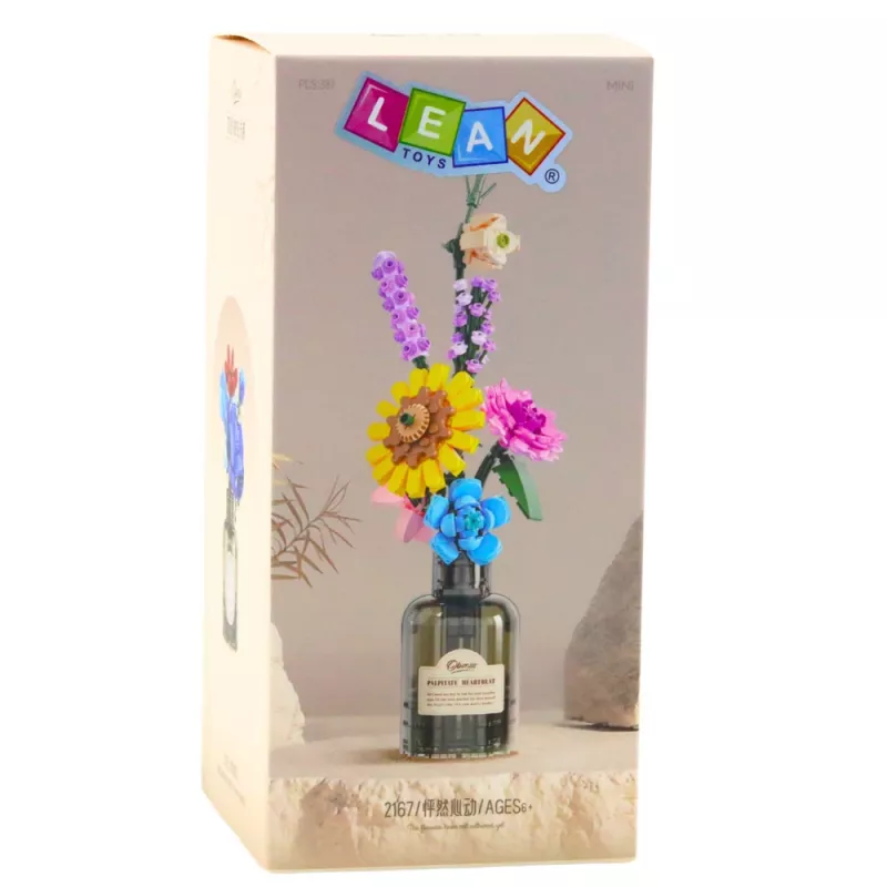 LEAN TOYS Bausteine Blumenstrauß aus bunten Blumen in einer Vase - 387 Teile, kreatives Bauset für Kinder ab 6 Jahren