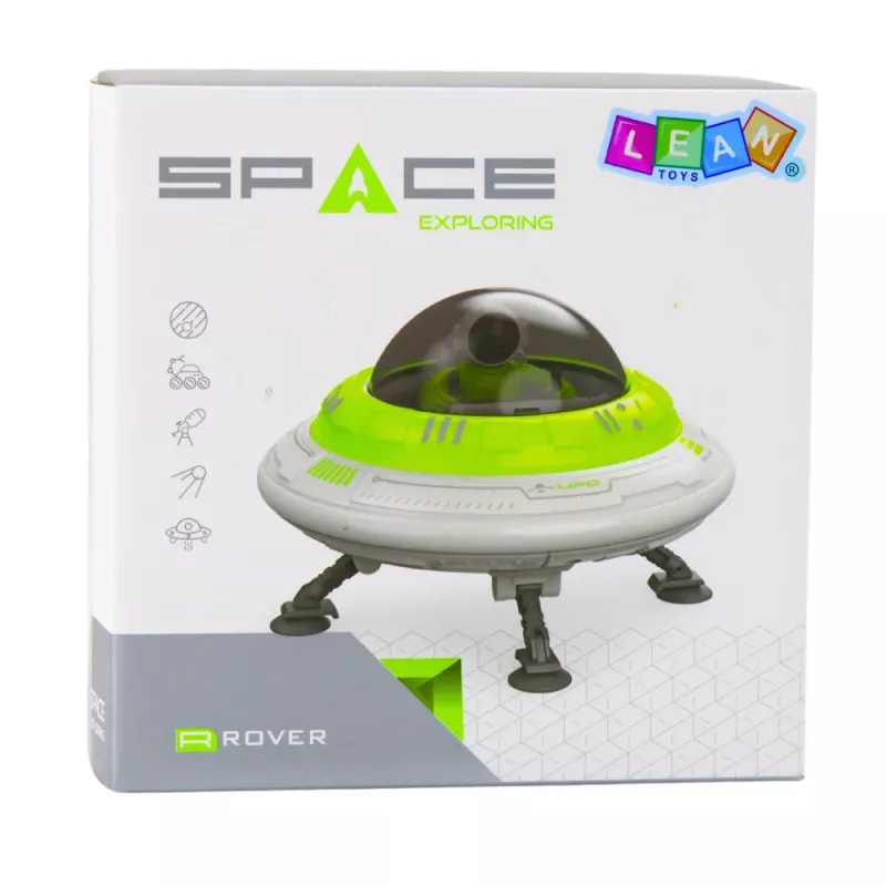 LEAN TOYS UFO-Raumschiff mit Astronautenfigur, Lichtern und Geräuschen, Grün