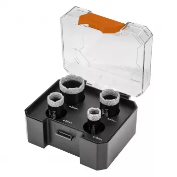 NEO TOOLS Diamant-Lochsägen-Set 18/22/27/35 mm, 4-teilig, M14-Gewinde, Trockenbohren für Keramik, Porzellan, Steinzeug, Glas, Marmor, Granit, Terrakotta