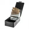 NEO TOOLS 25-teiliger HSS-TiN Spiralbohrer-Satz für Metall, 1,0–13,0 mm, DIN 338, 135° Kreuzanschliff, Metallkassette
