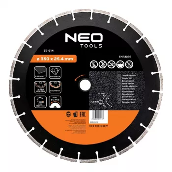 NEO TOOLS 350 mm lasergeschweißtes Segment-Diamanttrennscheibe, 25,4 mm Bohrung, für Beton, Asphalt, Stein
