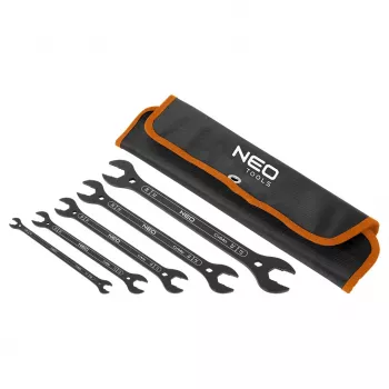 NEO TOOLS Superflache Doppel-Maulschlüssel, 4-in-1, 6-27 mm (20 Größen), Satz mit 5