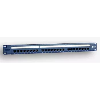EmiterNet 19-Zoll 1U 24-Port RJ45 UTP Cat.5e Patchpanel mit Kabelmanagement-Ablage, Blau (PoE-kompatibel)