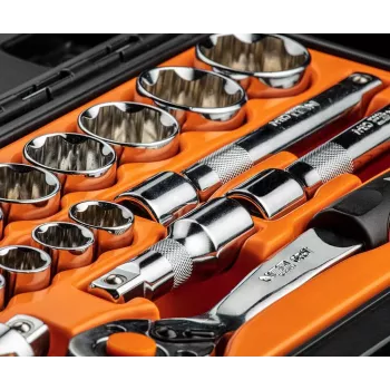 NEO TOOLS 1/2 inch Steckschlüssel-Satz, 23-teilig, Chrom-Vanadium-Stahl, DIN 3124