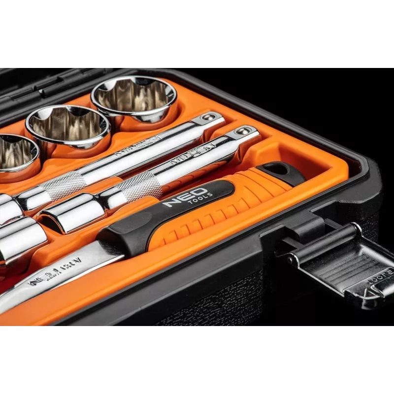 NEO TOOLS 1/2 inch Steckschlüssel-Satz, 23-teilig, Chrom-Vanadium-Stahl, DIN 3124