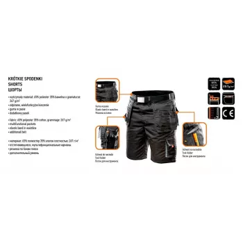 NEO TOOLS HD Arbeits-Shorts mit abnehmbaren Taschen, Größe LD/54, Ebony