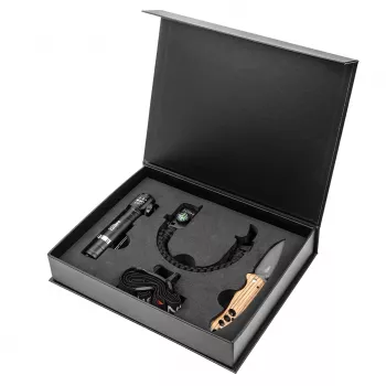 NEO TOOLS 3-teiliges Outdoor-Überlebensset mit 120 Lumen COB LED-Stirnlampe, 5-in-1-Paracord-Armband und Klappmesser aus Edelstahl