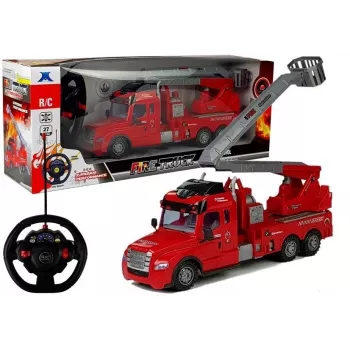 LEAN TOYS Feuerwehrfahrzeug mit Leiter R/C Fernsteuerung 1:14 Maßstab 2,4 GHz Wasserspritze Lichter Geräusche