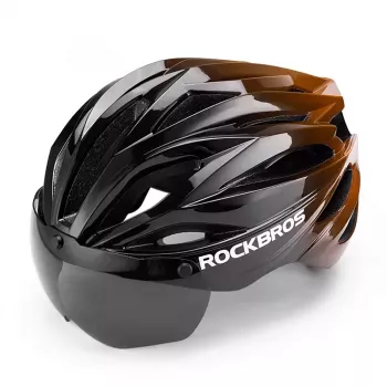 ROBOROCK Rockbros Fahrradhelm mit abnehmbarem Magnetvisier, UV400-Schutz, 22 Belüftungsöffnungen, verstellbarem Drehrad, Unisex Matt Schwarz-Braun