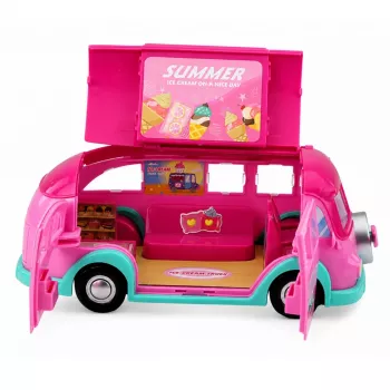 LEAN TOYS Eiswagen-Spielset für Puppen, faltbar, rosa, 33 Teile