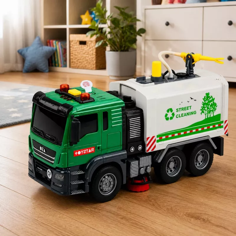LEAN TOYS Straßenkehrmaschine mit Wasserfunktion, Lichtern und Sounds 1:14