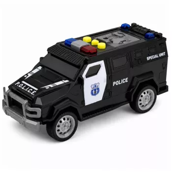 LEAN TOYS Polizeiauto Spezialfahrzeug Maßstab 1:32 Schwarz mit Licht und Sound