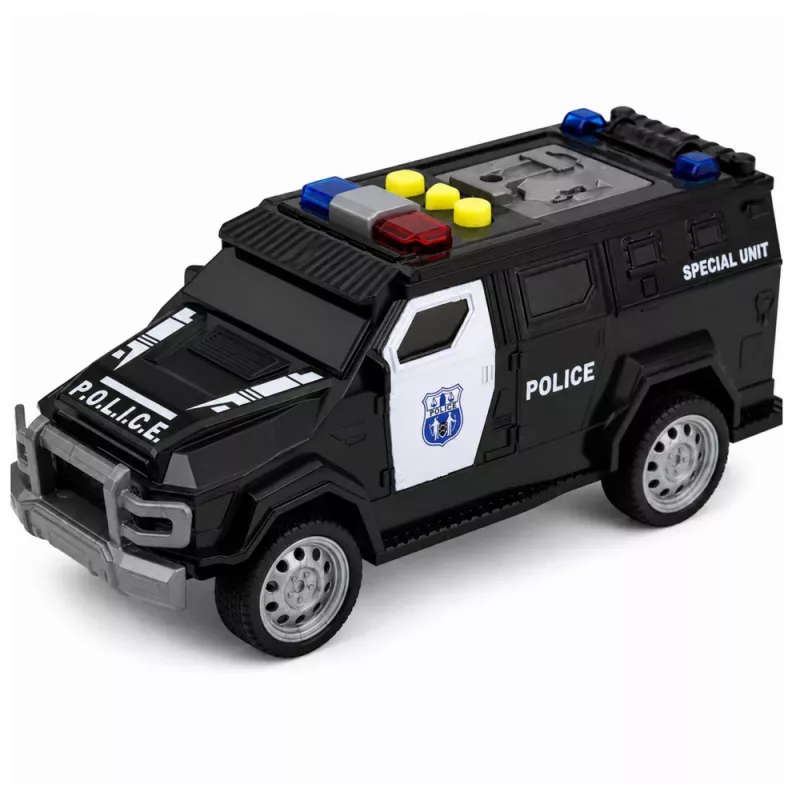 LEAN TOYS Polizeiauto Spezialfahrzeug Maßstab 1:32 Schwarz mit Licht und Sound