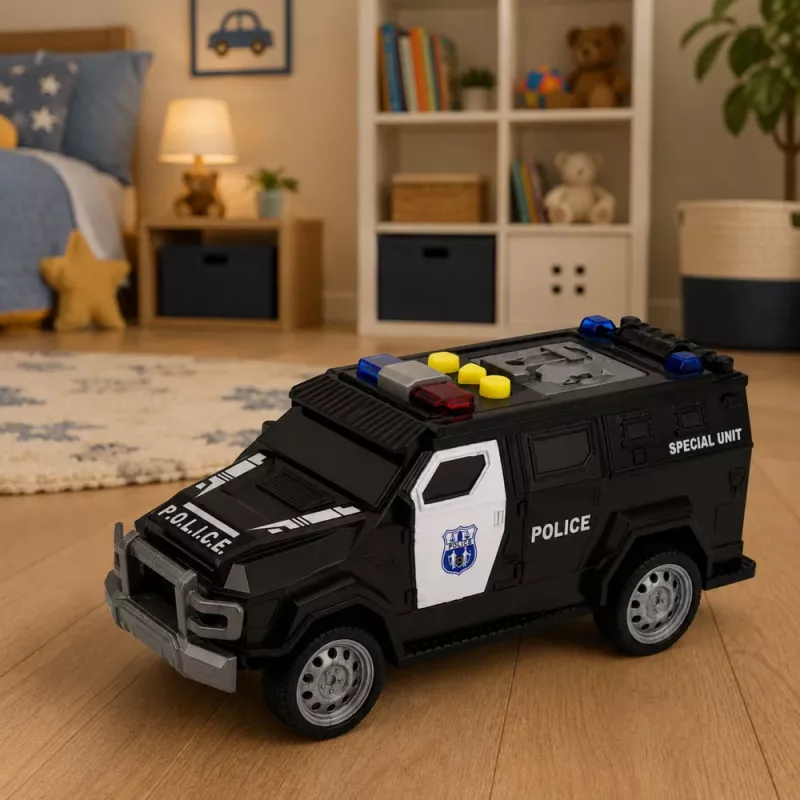 LEAN TOYS Polizeiauto Spezialfahrzeug Maßstab 1:32 Schwarz mit Licht und Sound