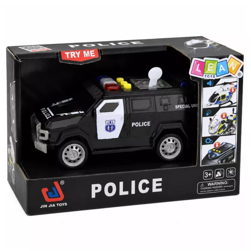 LEAN TOYS Polizeiauto Spezialfahrzeug Maßstab 1:32 Schwarz mit Licht und Sound