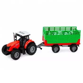 LEAN TOYS Traktor mit Anhänger zum Transport von Tieren, Kuhfiguren, Lichtern und Geräuschen, 4 Teile