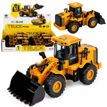 LEAN TOYS Baustellenfahrzeug Bagger mit beweglichem Löffel, Lichtern und Geräuschen, Gelb 1:43