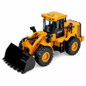 LEAN TOYS Baustellenfahrzeug Bagger mit beweglichem Löffel, Lichtern und Geräuschen, Gelb 1:43