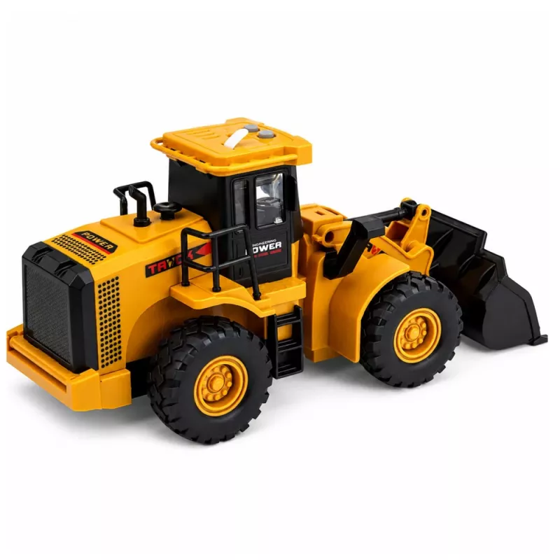 LEAN TOYS Baustellenfahrzeug Bagger mit beweglichem Löffel, Lichtern und Geräuschen, Gelb 1:43