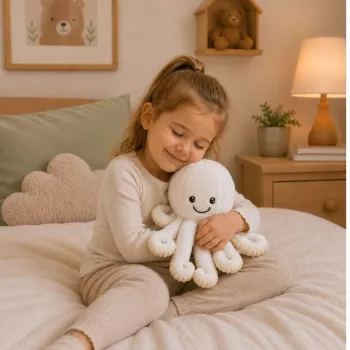 LEAN TOYS Plüsch-Oktopus Kuscheltier mit elastischen Tentakeln, Weiß, 30 cm