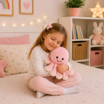 LEAN TOYS Plüsch-Oktopus Kuscheltier mit elastischen Tentakeln Rosa 50 cm