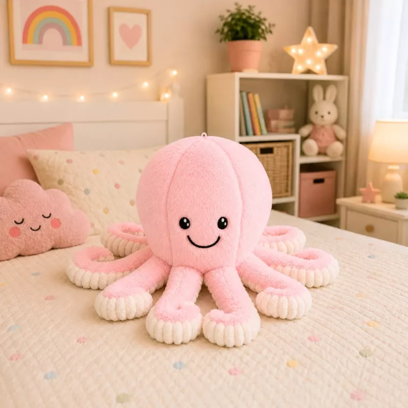 LEAN TOYS Plüsch-Oktopus Kuscheltier mit elastischen Tentakeln Rosa 50 cm