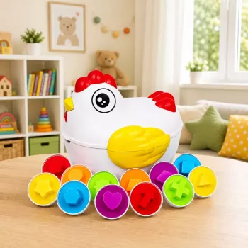 LEAN TOYS Lernspielzeug Henne 12 Eier-Sortierer Formen und Farben lernen Set
