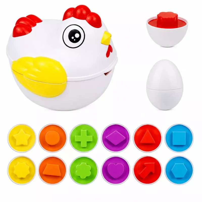LEAN TOYS Lernspielzeug Henne 12 Eier-Sortierer Formen und Farben lernen Set
