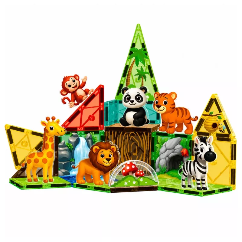 LEAN TOYS Magnetische Bausteine Wilde Tiere Dschungel ZOO 27 Teile