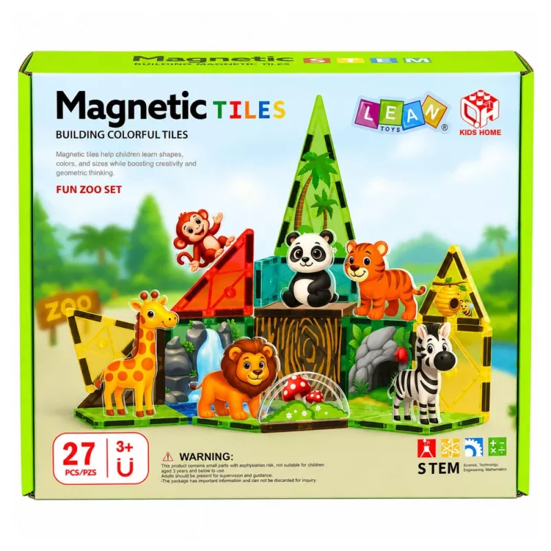 LEAN TOYS Magnetische Bausteine Wilde Tiere Dschungel ZOO 27 Teile